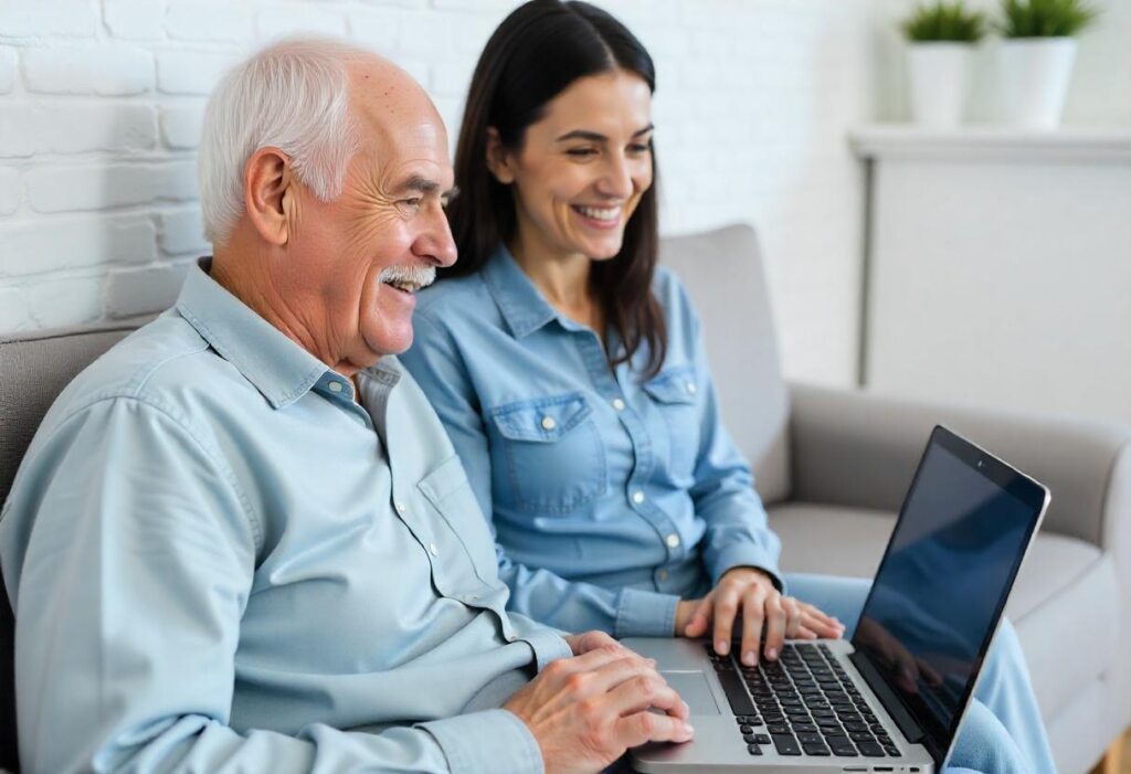 A Caregiver conducting Real-Time Communication & Collaboration With a Senior